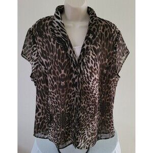 EVAN PICONE Womans Cap Sleeve, Leopard Print, Button-front, Lined Blouse--Sz 18W